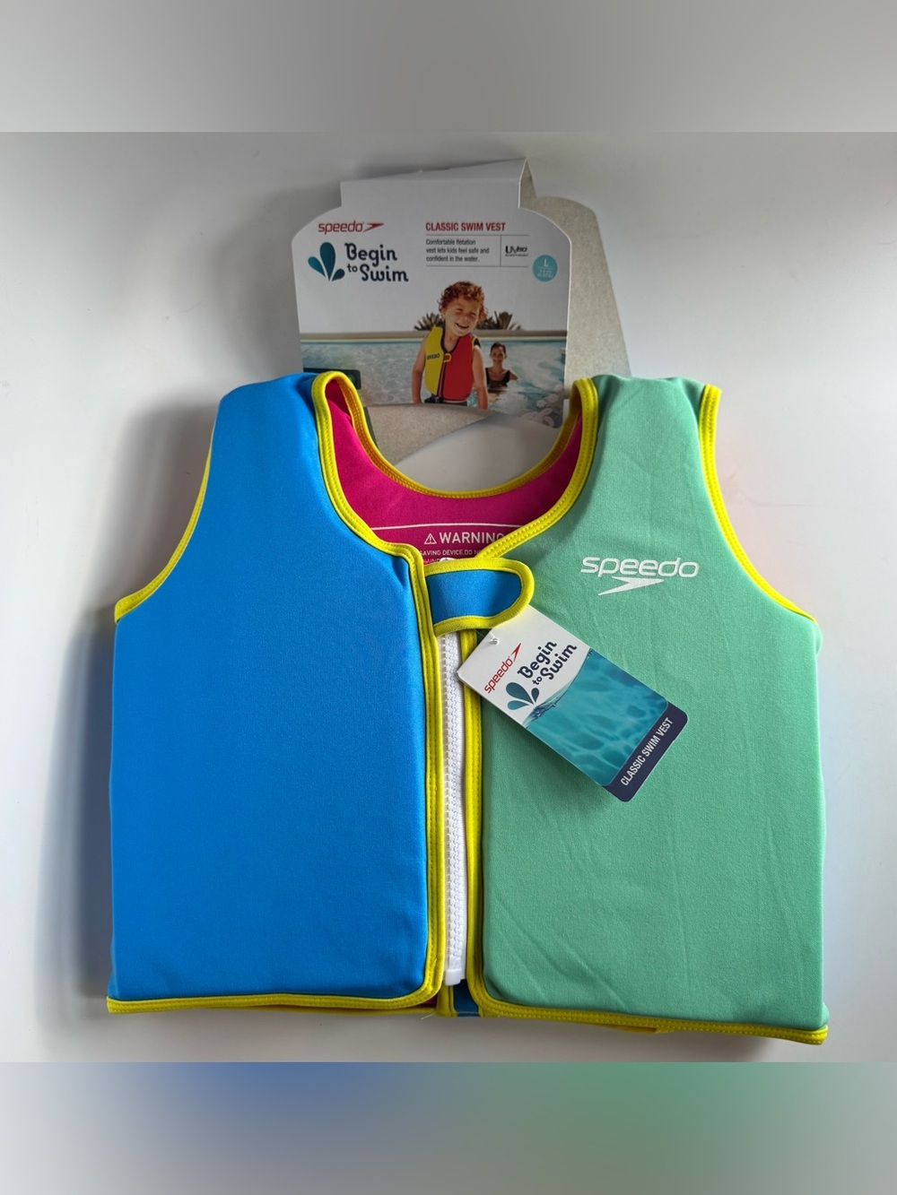 Speedo Kids' Begin to Swim Blue & Mint Classic Swim Vest Large Ages 4 to 6